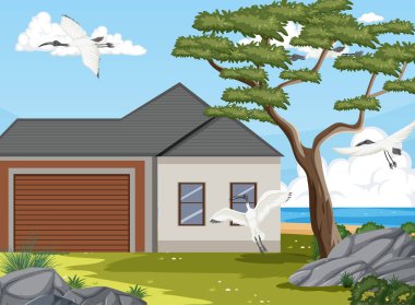 Ev illüstrasyonunda Avustralya beyaz aynak kuşu