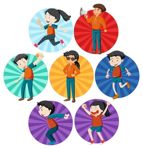Farklı aktif çocuklar basit çizgi film karakteri çizimi