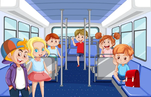 Bus Mit Menschen Cartoon Illustration — Stockvektor