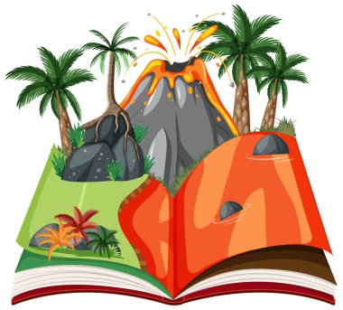 Tarih öncesi orman illüstrasyonuyla açılan kitap