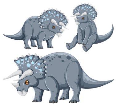 Farklı triceratops dinozor koleksiyonu çizimi