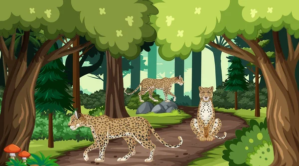 Vari Animali Nella Foresta Illustrazione — Vettoriale Stock