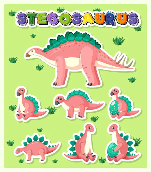 Conjunto Lindos Personajes Dibujos Animados Dinosaurios Stegosaurus Ilustración — Vector de stock