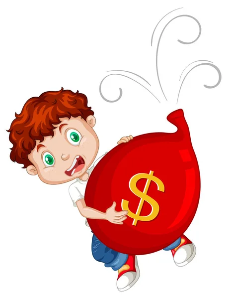 Deflatie Concept Met Een Jongen Rode Ballon Illustratie — Stockvector