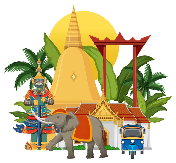 Bangkok Thaïlande Attraction Points Repère Illustration — Image vectorielle