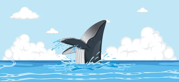 Ballena Jorobada Agua Ilustración — Archivo Imágenes Vectoriales