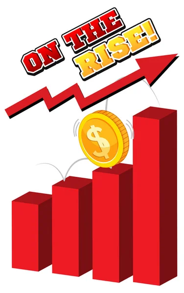 Gráfico Barras Vermelhas Com Seta Vermelha Subindo Ilustração — Vetor de Stock