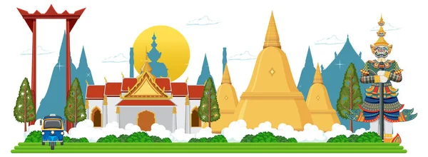 Bangkok Thailand Attraction Landmarks Illustration — Stock Vector