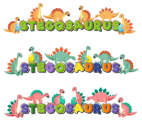 Logotipo Palabra Stegosaurus Con Ilustración Personajes Dibujos Animados Dinosaurios — Vector de stock