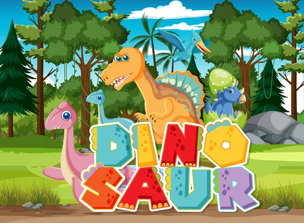 Leuke Dinosaurus Het Bos Illustratie — Stockvector