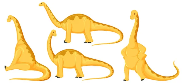 異なるかわいいブロントサウルス恐竜の漫画のキャラクターイラスト — ストックベクタ