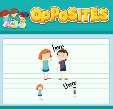 İngilizce karşıt kelime illüstrasyonunun eğitim kelime kartı