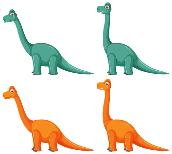 異なるかわいいアパトサウルス恐竜の漫画のキャラクターイラスト — ストックベクタ