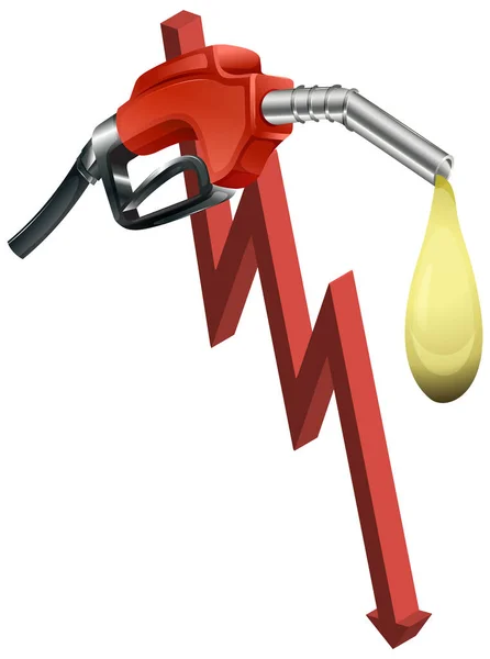 Freccia Rossa Scendendo Con Illustrazione Dell Ugello Del Carburante — Vettoriale Stock