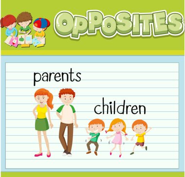 İngilizce karşıt kelime illüstrasyonunun eğitim kelime kartı