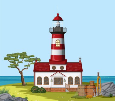 Sahildeki deniz feneri çizimi