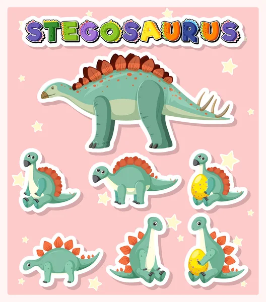 Set Simpatico Stegosauro Dinosauro Personaggi Dei Cartoni Animati Illustrazione — Vettoriale Stock