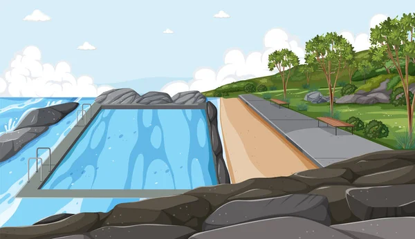 Sydney Bondi Beach Pool Illustration Fond — Image vectorielle