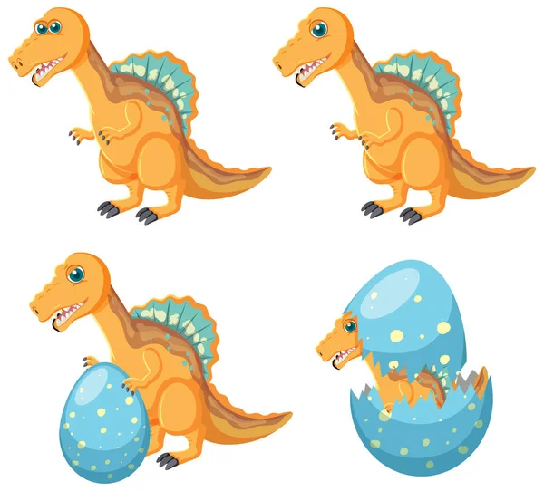 Conjunto Dibujos Animados Dinosaurio Lindo Personajes Ilustración — Vector de stock