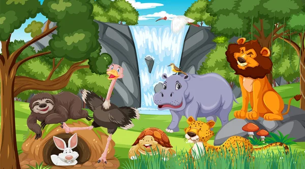 Animale Sălbatice Desene Animate Ilustrație Pădure — Vector de stoc
