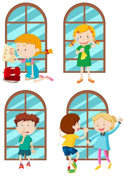 Set Semplici Bambini Illustrazione Personaggi Dei Cartoni Animati — Vettoriale Stock