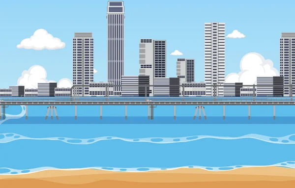 Beach Stad Dagtid Scen Illustration — Stock vektor