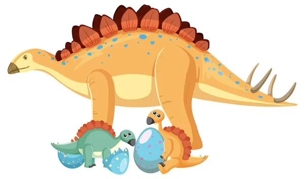 かわいいステゴサウルスの恐竜と赤ちゃんのイラスト — ストックベクタ