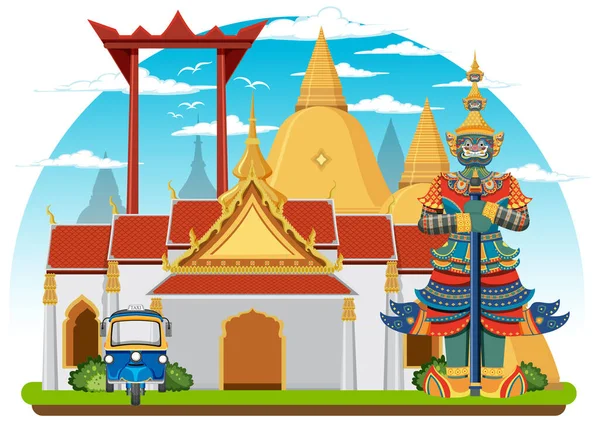 Bangkok Thailandia Punto Riferimento Stile Piatto Illustrazione — Vettoriale Stock