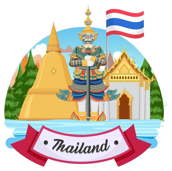 Bangkok Tajlandia Landmark Logo Banner Ilustracja — Wektor stockowy