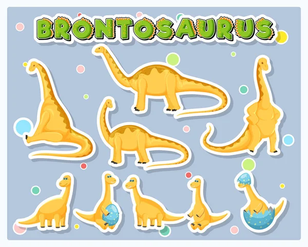 Set Simpatici Brontosauro Dinosauro Personaggi Dei Cartoni Animati Illustrazione — Vettoriale Stock