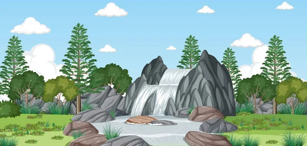 Mały Wodospad Lesie Ilustracja — Wektor stockowy