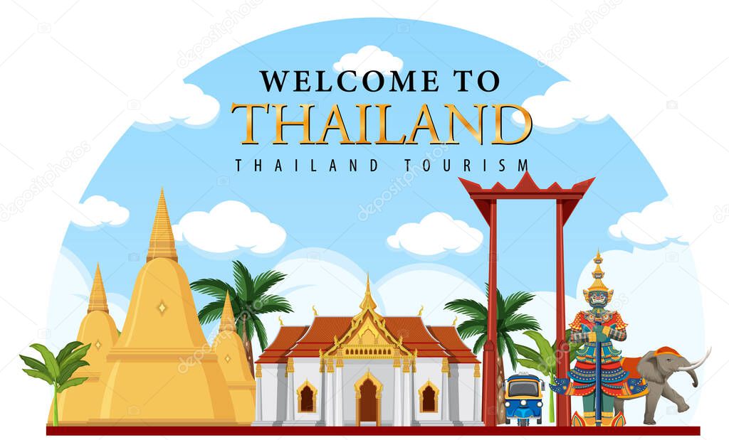 Bangkok Thailand Landmark Logo Banner illustration