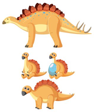 Bir dizi şirin dinozor çizgi film karakteri çizimi