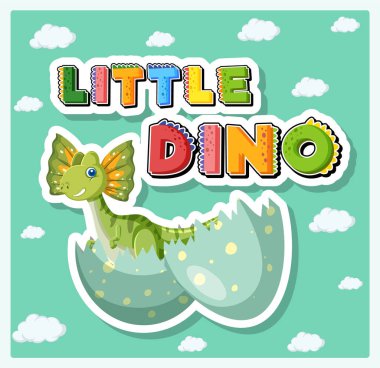 Kırık yumurta illüstrasyonunda dinozor logosu olan küçük dinozor kelimesi.