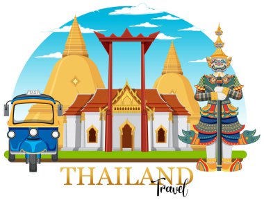 Bangkok Tayland Simgeleri Logo İllüstrasyonu