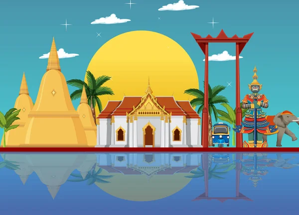 Thailand Attraktion Sehenswürdigkeiten Hintergrund Illustration — Stockvektor