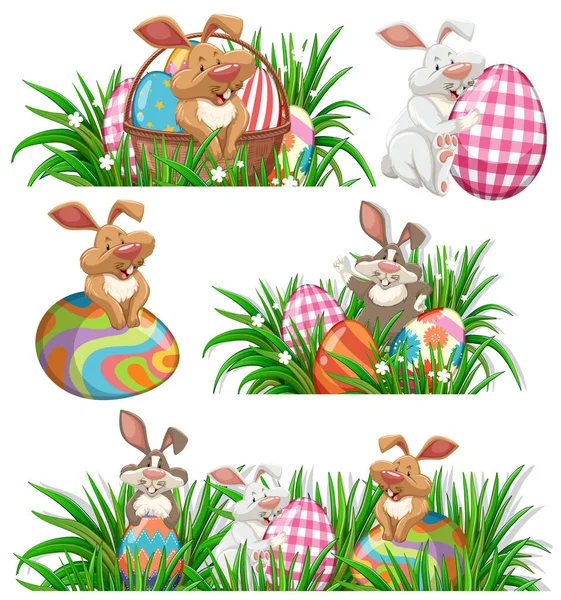 Easter Theme Bunny Eggs Illustration — Stock Vector