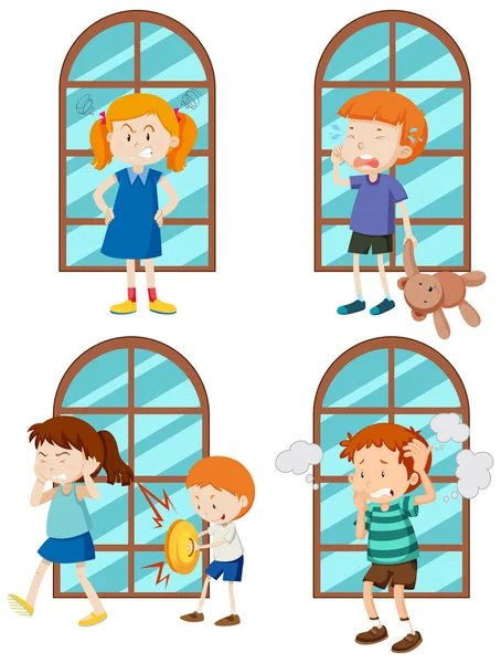 Set Semplici Bambini Illustrazione Personaggi Dei Cartoni Animati — Vettoriale Stock