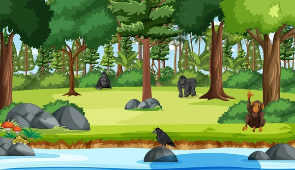 Środowisko Leśne Dzikimi Zwierzętami Ilustracja — Wektor stockowy