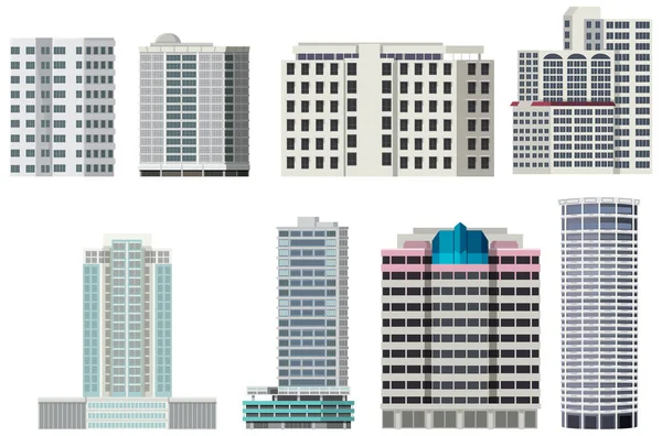 Uppsättning Olika Stad Skyskrapa Byggnader Illustration — Stock vektor