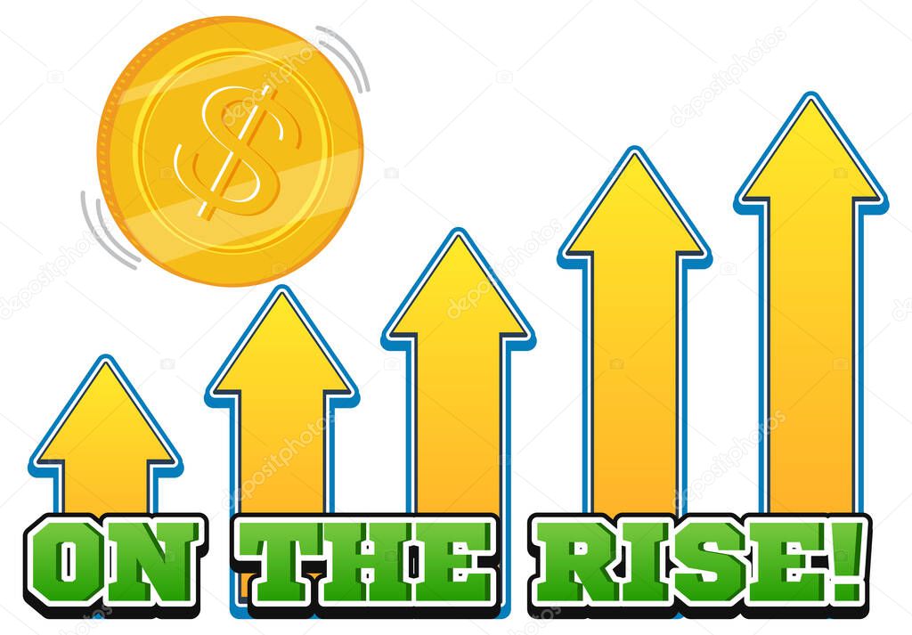 On the rise word logo with arrow bar chart illustration