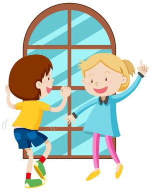 Mutlu çocuklar basit bir çizgi film karakteri çizimi