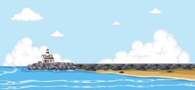 Sahildeki ışıkevi illüstrasyonu