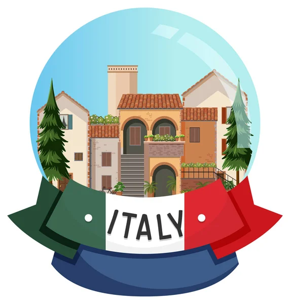 Itália Banner Label Com Casa Edifícios Ilustração —  Vetores de Stock