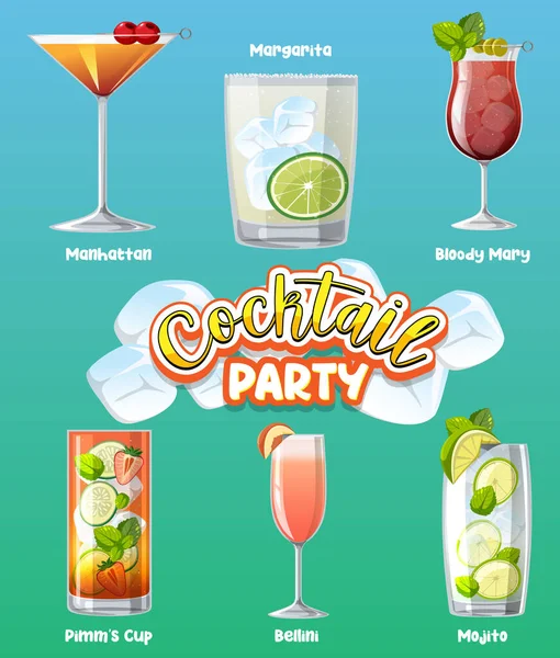 Cocktail Festa Menu Banner Ilustração — Vetor de Stock