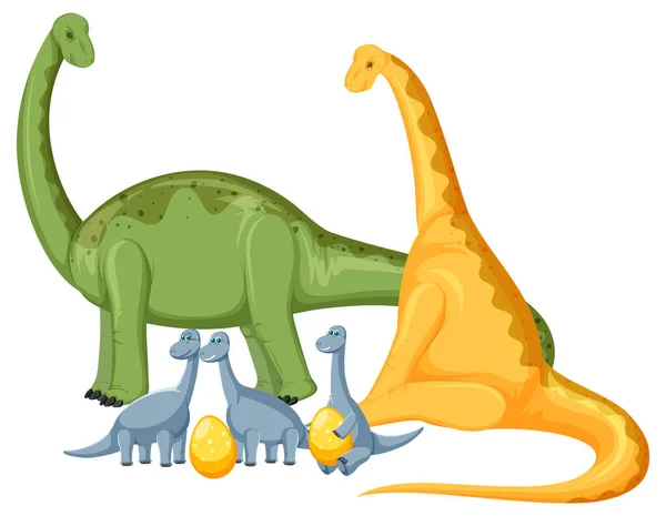 かわいいアパトサウルスの恐竜と赤ちゃんの漫画のキャラクターイラスト — ストックベクタ