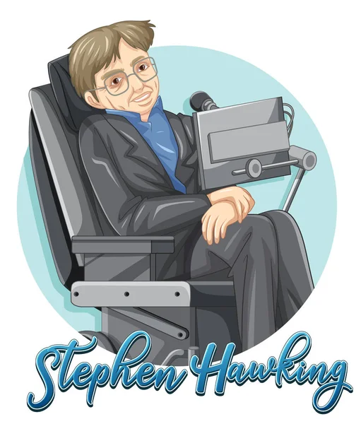 Stephen Hawking Cartoon Character Illustration — Stock Vector