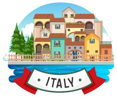 Ev binaları illüstrasyonlu İtalya pankartı