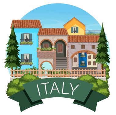 Ev binaları illüstrasyonlu İtalya pankartı