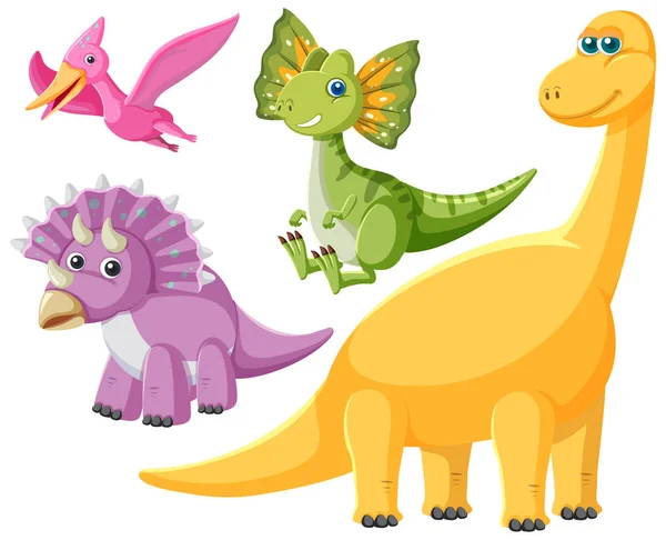 Ізольовані Милі Динозаври Мультиплікаційні Ілюстрації Персонажів — стоковий вектор